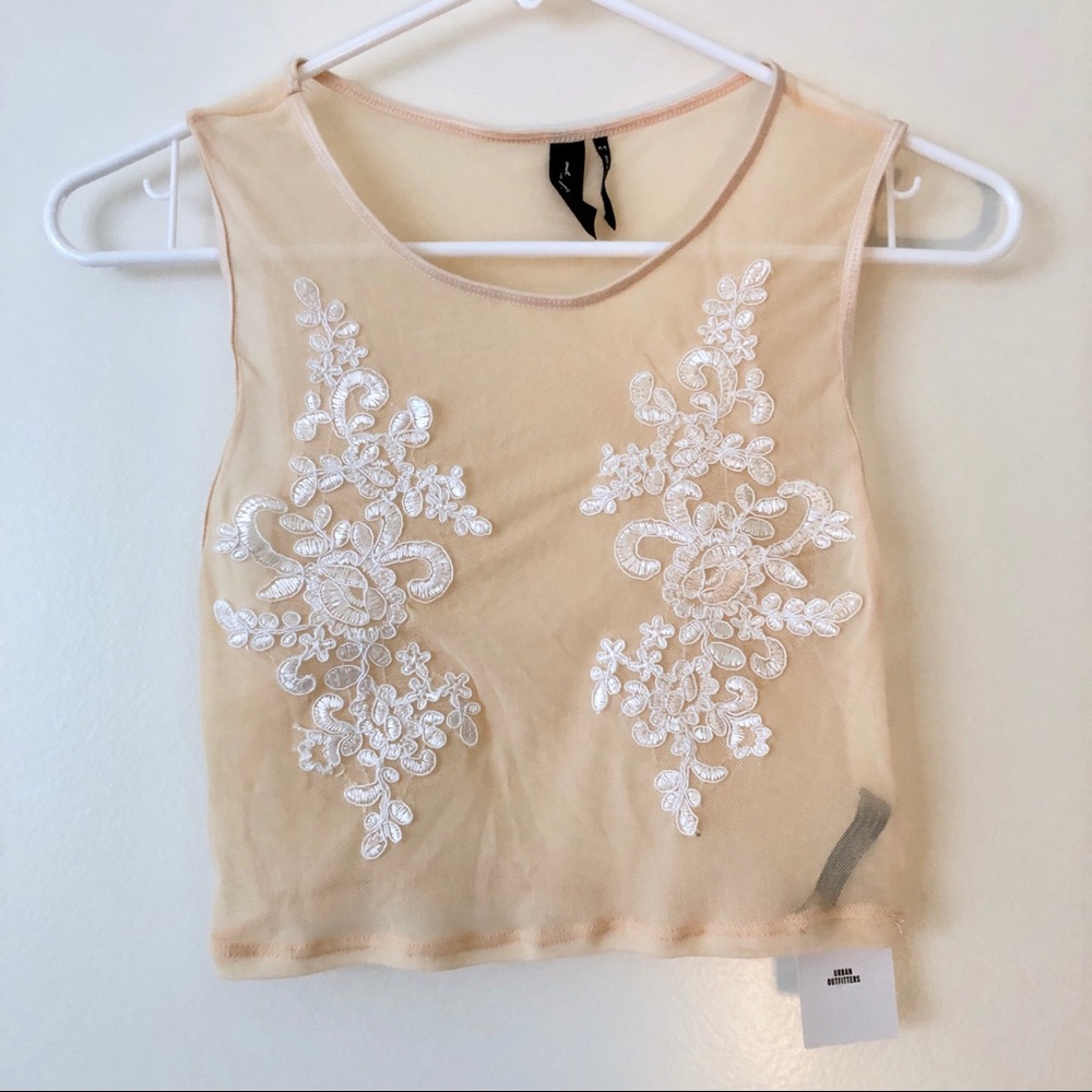 NEW Urban Outfitters Embroidered Sheer Crop Top